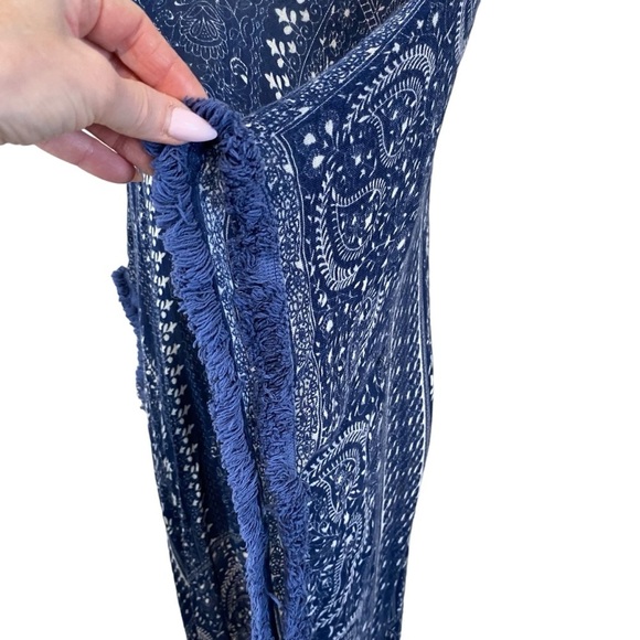 Anthropologie - Blue/Cream Fringed Caftan - O/S - Picture 7 of 11